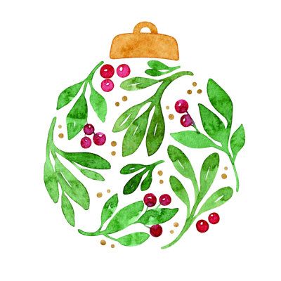 Winston Porter Holly Ornament - Wrapped Canvas Painting Canvas & Fabric in Green / Red, Size 12.0 H x 12.0 W x 1.25 D in | Wayfair | Home Decor