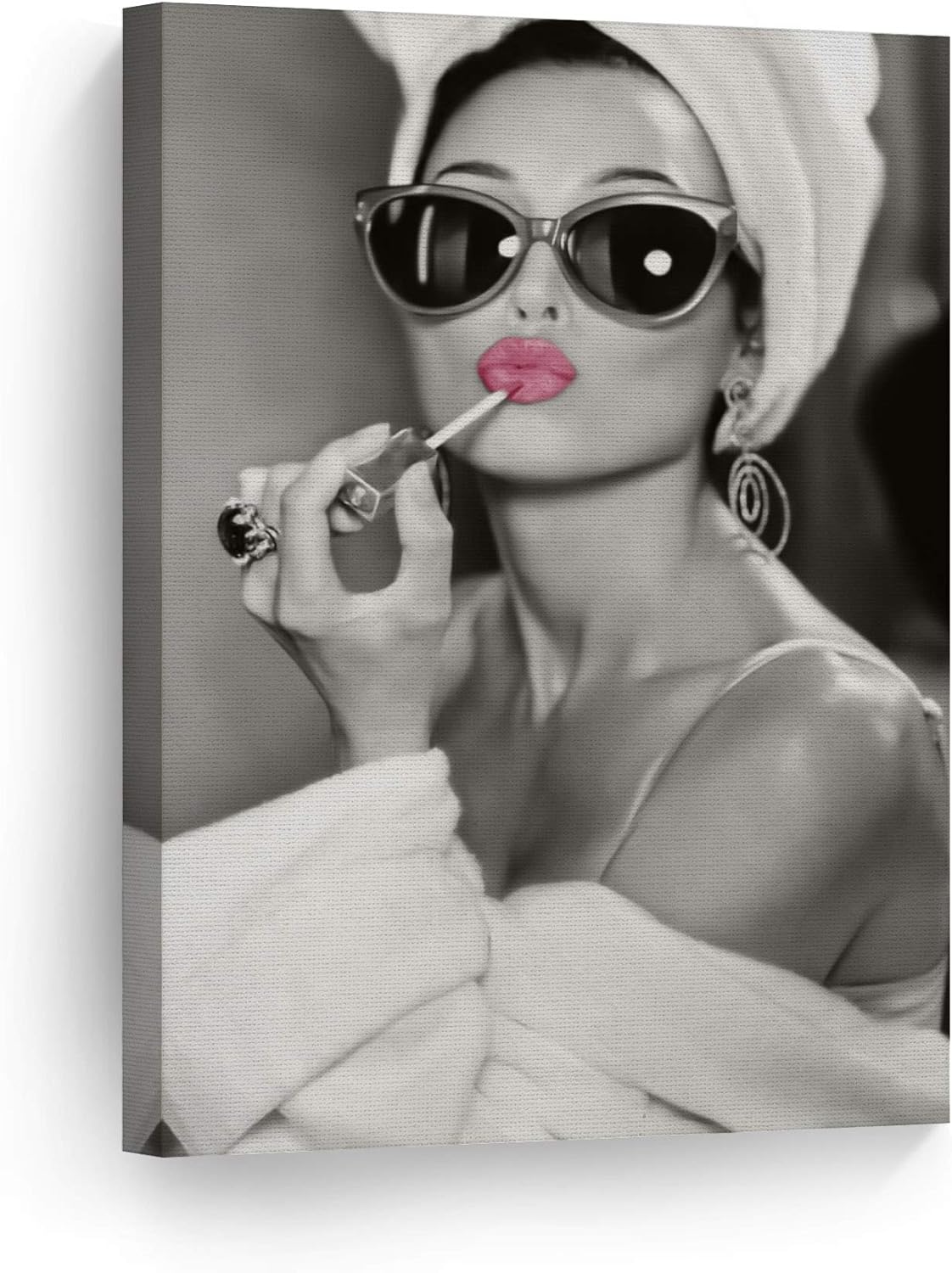 HLXFF Audrey Hepburn Wall Art Makeup Pink Lipstick CANVAS P