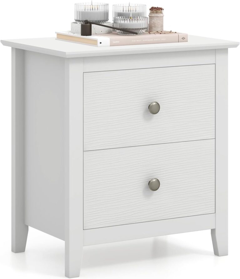 Giantex White Nightstand, Modern Drawers Night Stand with