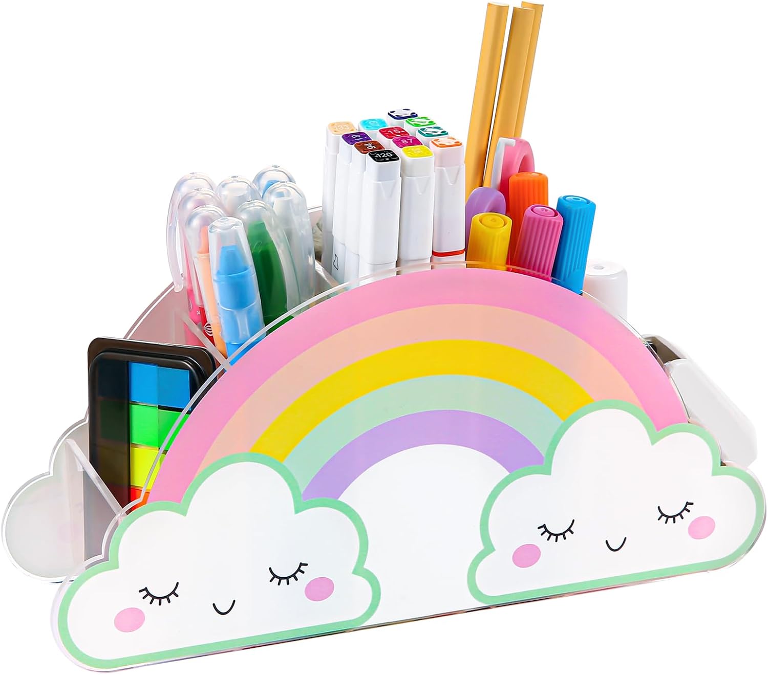 MeCids Pencil Holder for Desk, Acrylic Pen Holder Rainbow Su