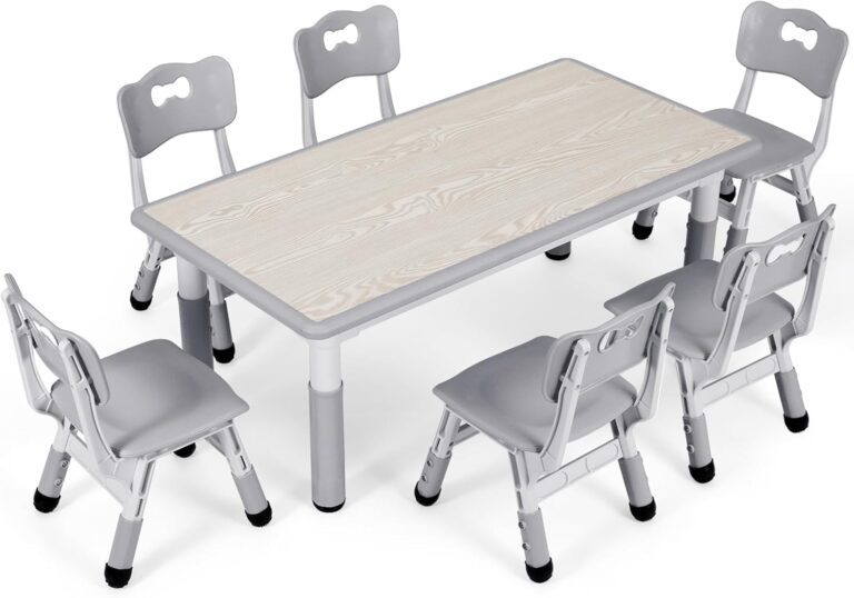 Arlopu Kids Study Table and Chairs Set, Height Adjustable