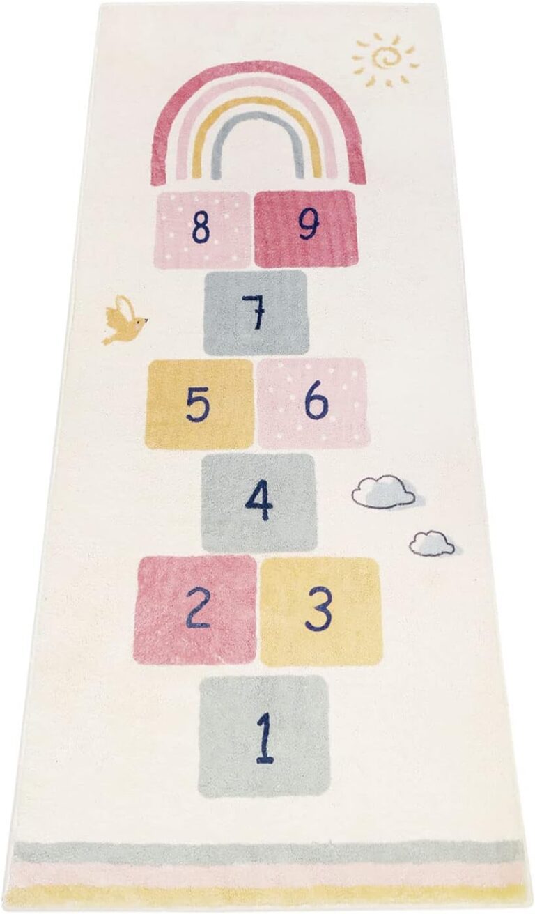 Topotdor Rainbow Sky Hopscotch Game Rugs,Kids Play Area Rugs