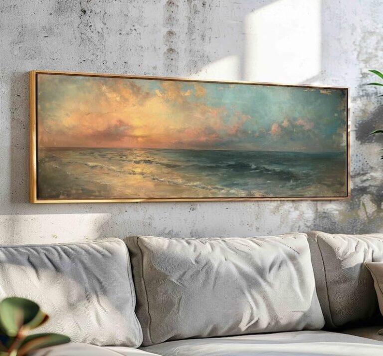 Moody Seascape Wall Art Framed, Panoramic Print, Wide Vintag