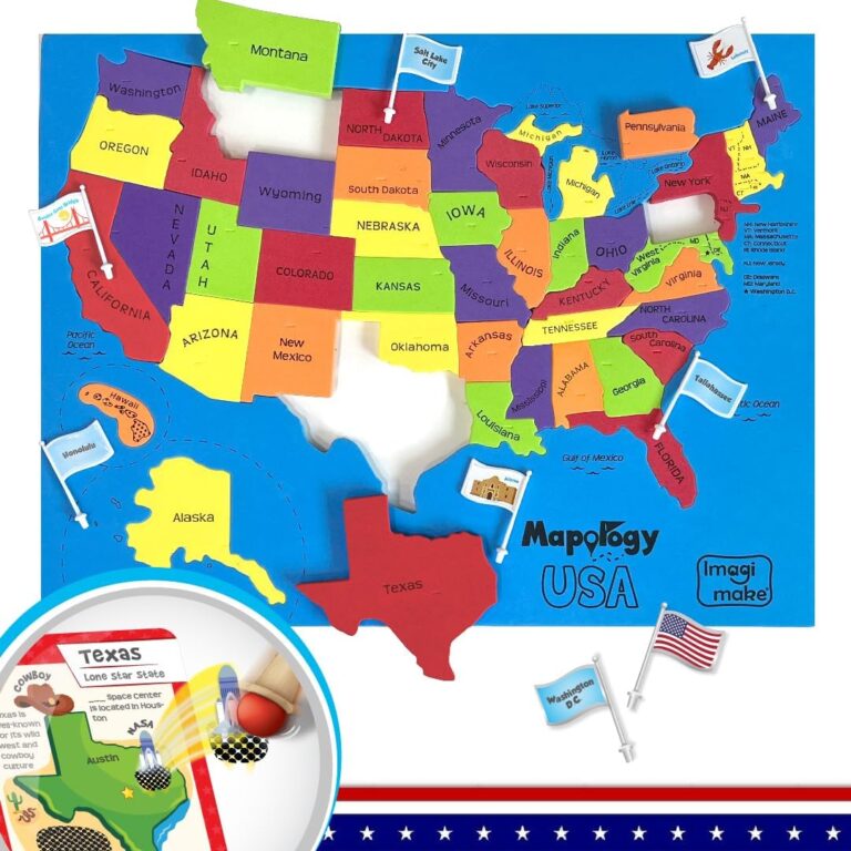 Imagimake Mapology United States Flash Card Puzzle with Flag