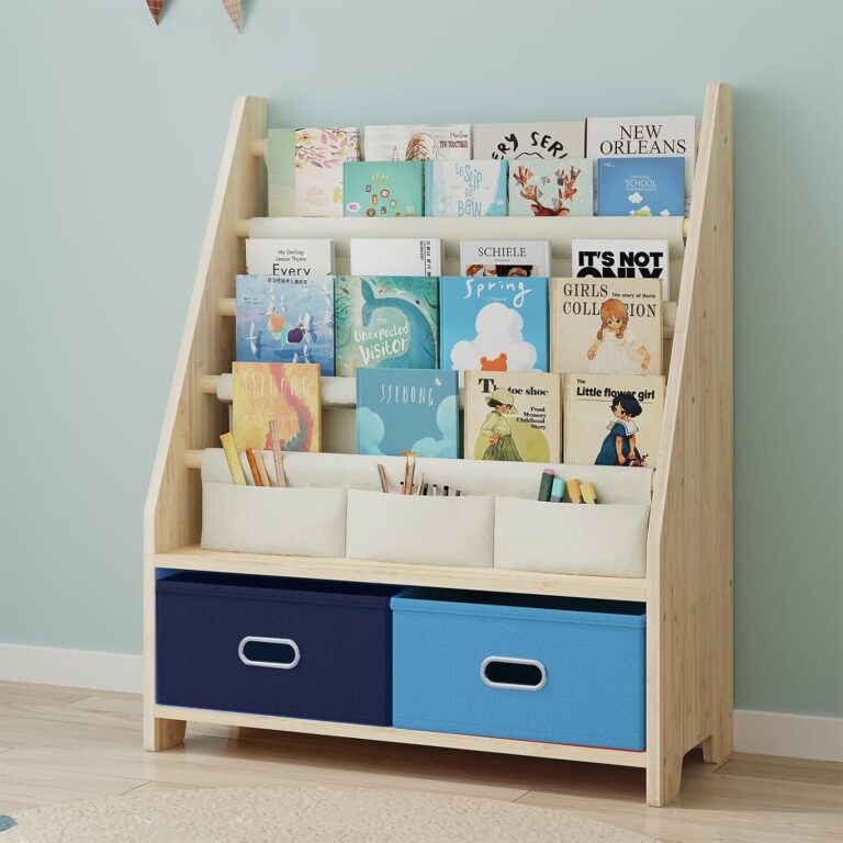 Tier Kids Book Shelf, Wooden Kids Book Rack Storage