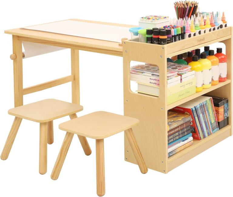 Kids Art Table & Chairs Set with Roll Paper