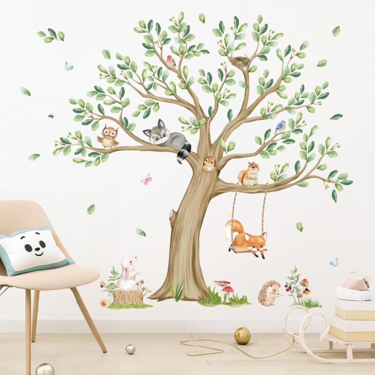 wondever Kids Large Tree Wall Stickers Animal Tree Fox Owl