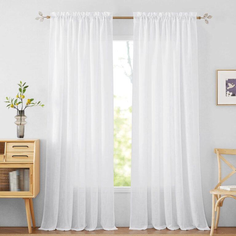 RYB HOME White Curtains Linen Textured Sheer Light Filtering