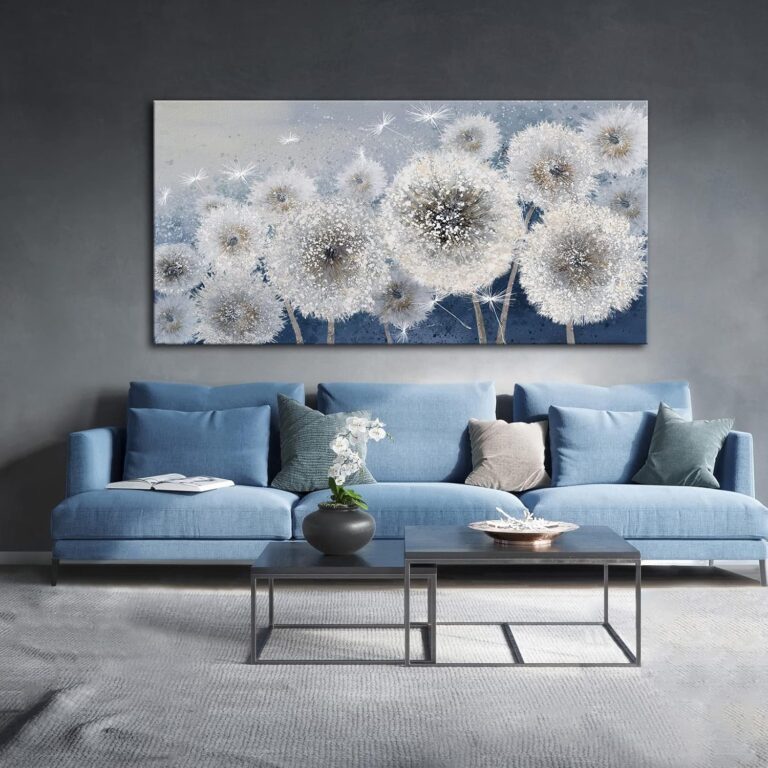 Pogusmavi Blue Wall Art for Living Room Dandelion Large Canv