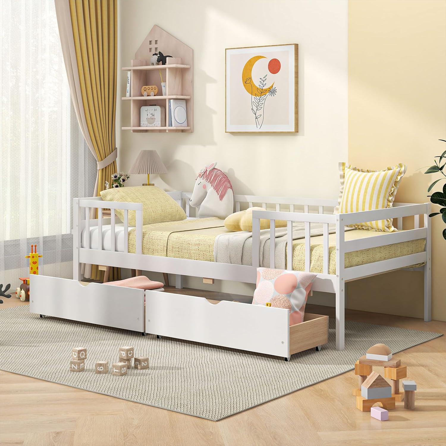 Giantex Twin Kids Bed with Storage Drawers, Wood Twin Bed