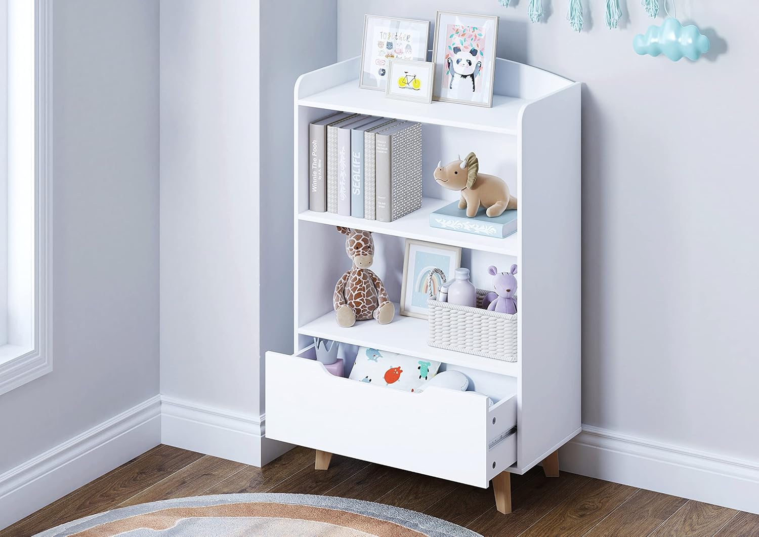 UTEX Kids Bookshelf, Children Bookcases with Storage and Dra