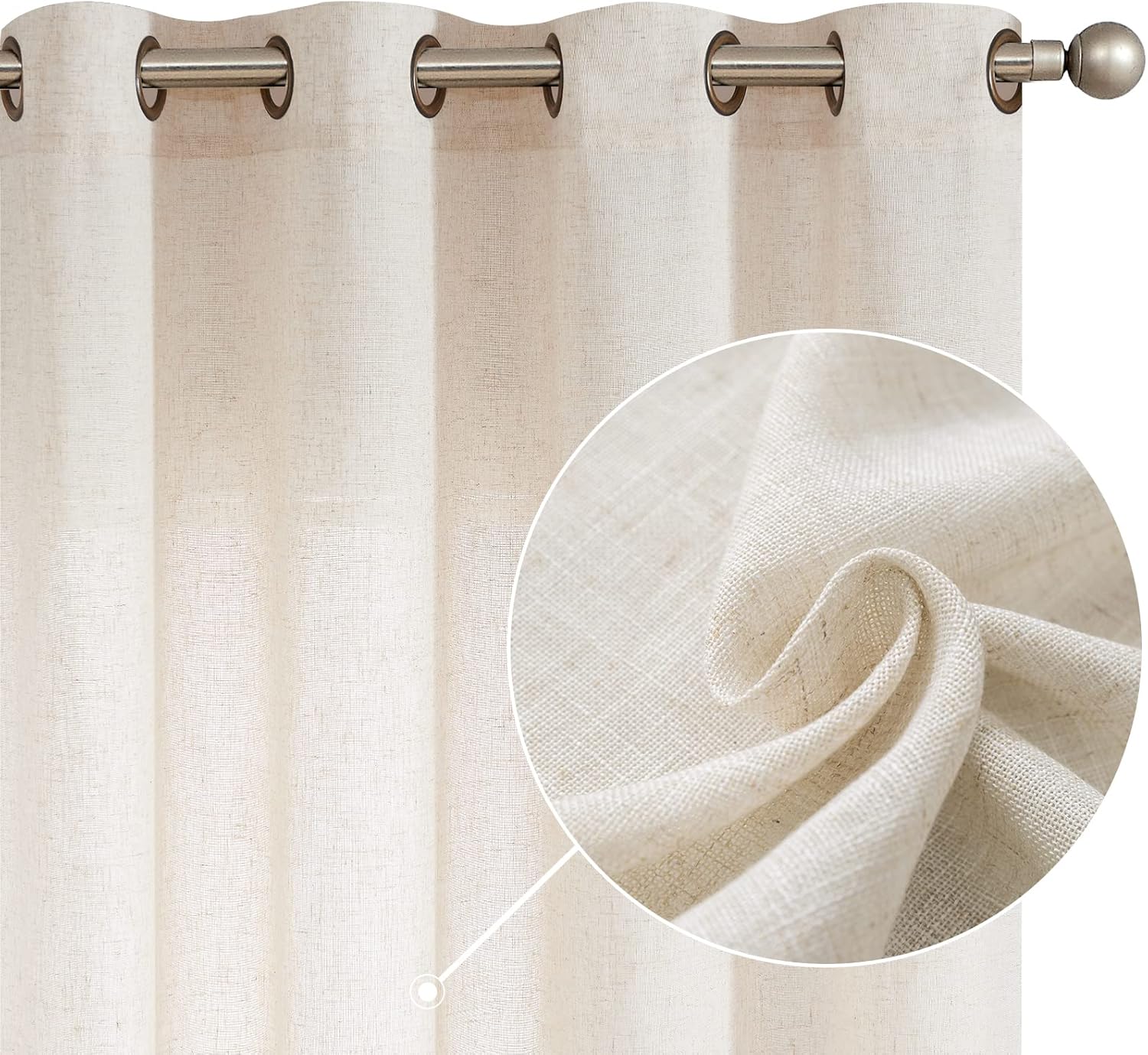 jinchan Linen Curtains, Light Filtering Window Drapes with G