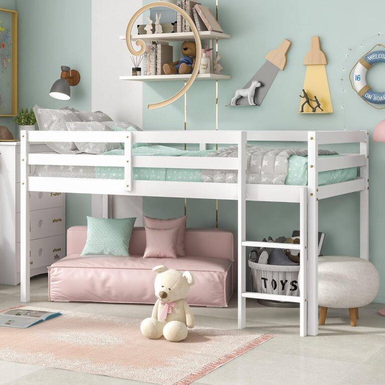 Loft Bed for Kids with Ladders and Guard Rails,Solid Wood