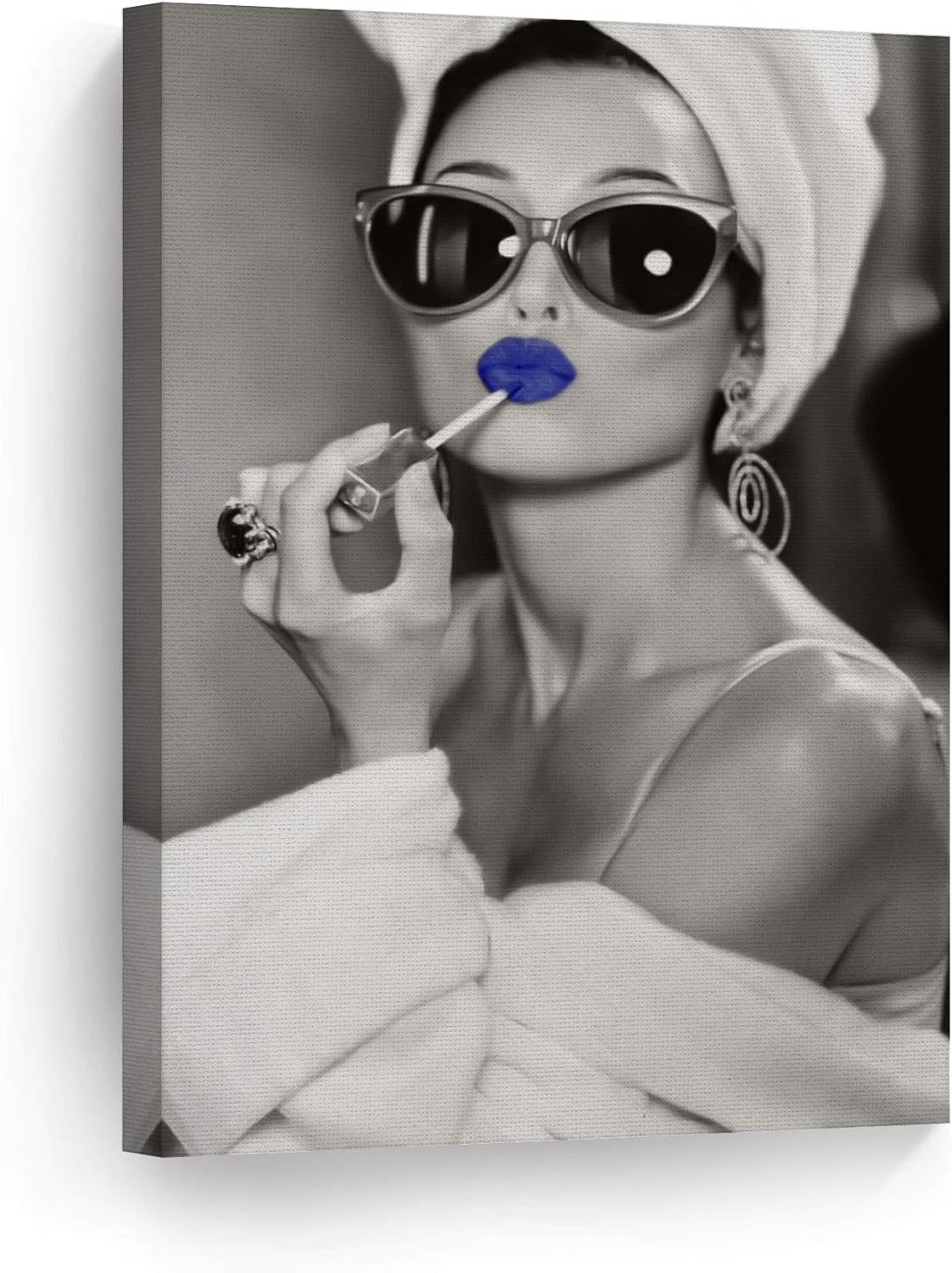 SmileArtDesign Audrey Hepburn Style Wall Art Blue Lips Canva