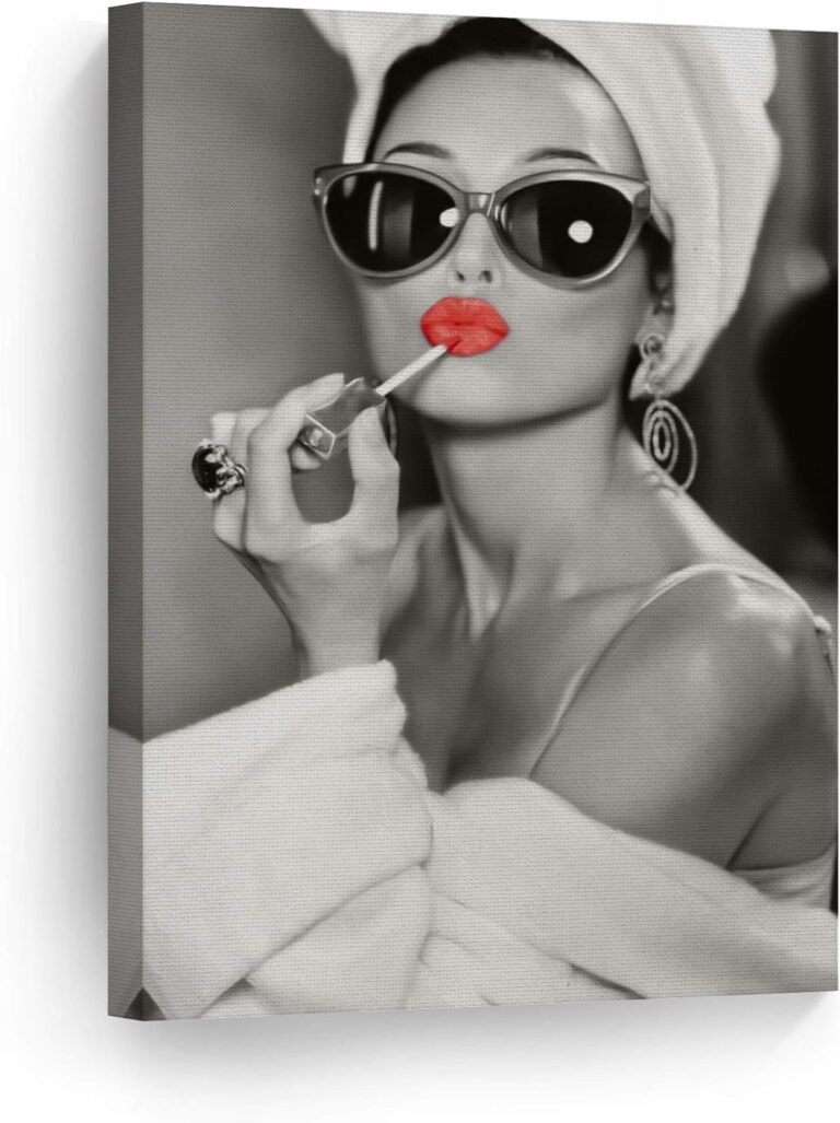 SmileArtDesign Audrey Hepburn Style Wall Art Red Lips Canvas