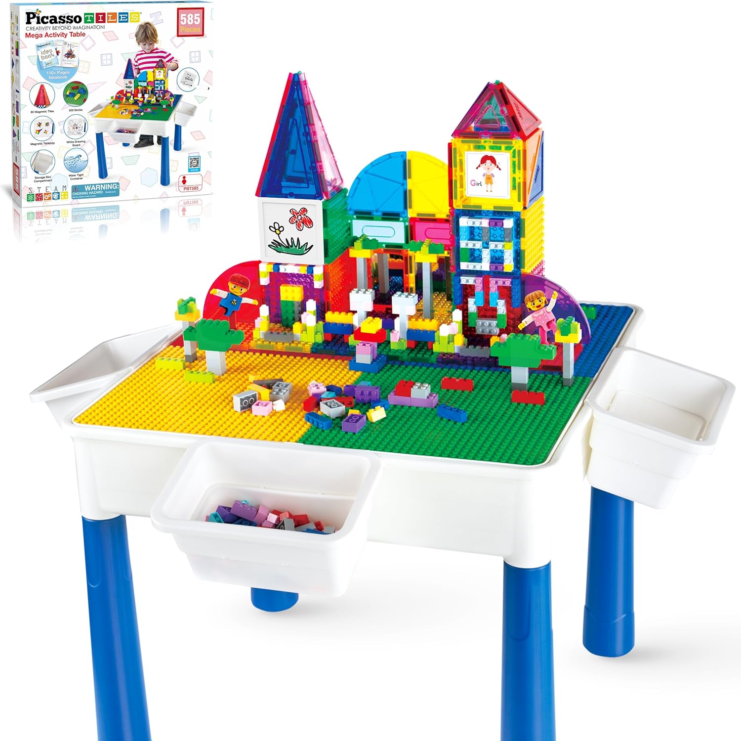 PicassoTiles pc Kids Activity Table with Magnetic Tiles a