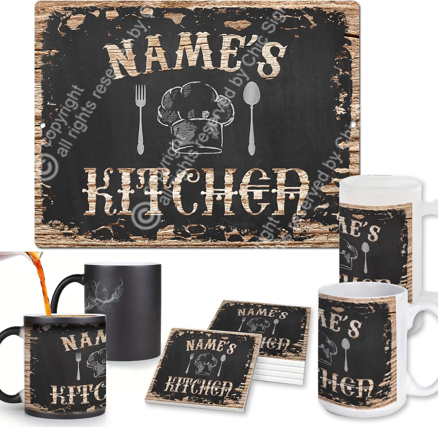 Name's Kitchen Custom Personalized Chic Sign Rustic Vintage