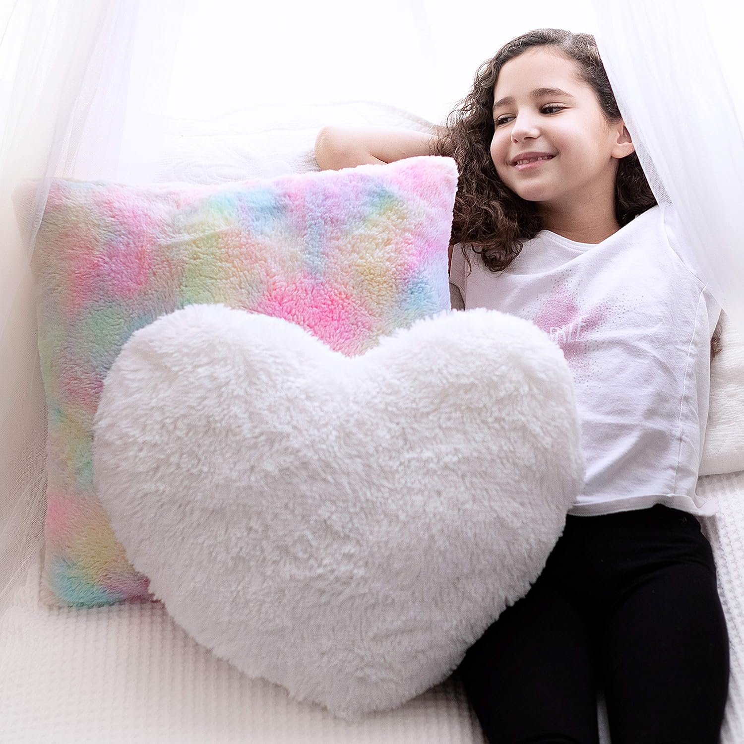 PERFECTTO Set of Decorative Throw Pillows for Girls White