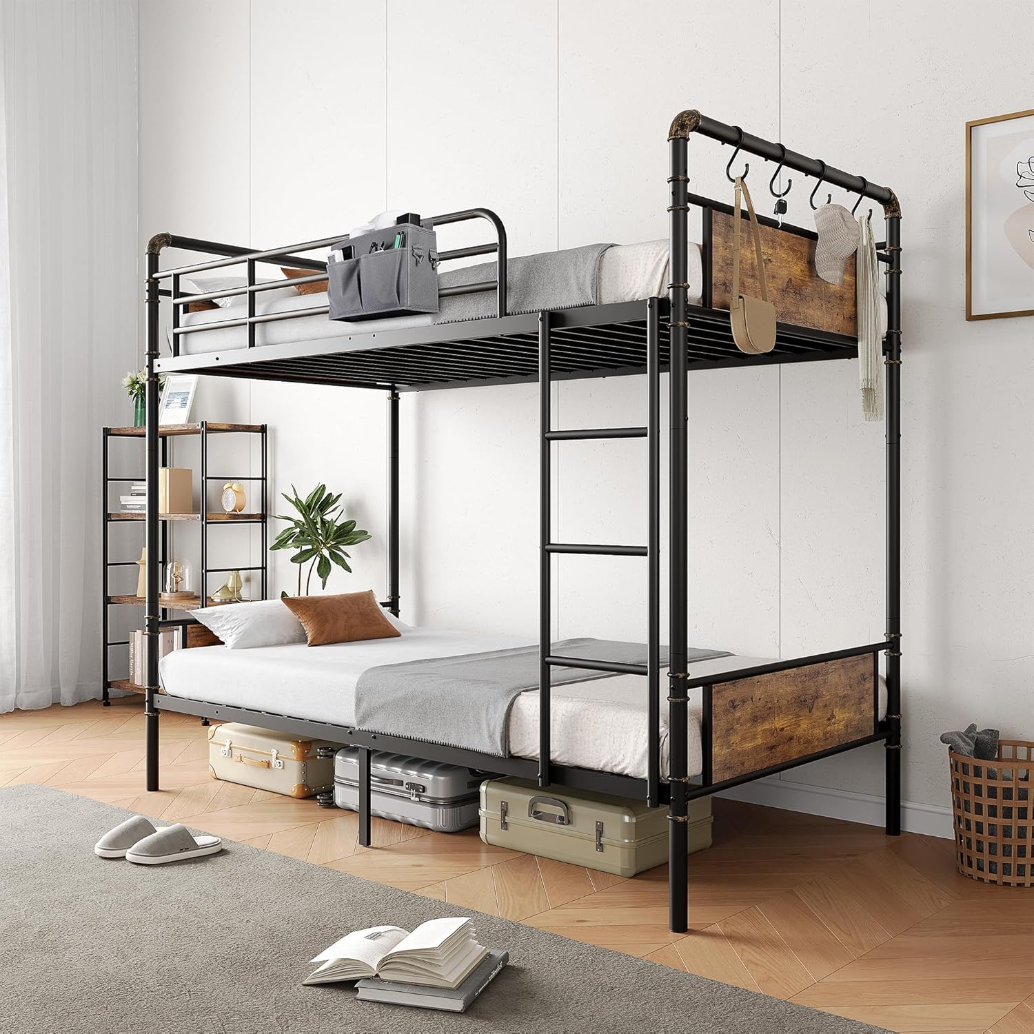 Metal Bunk Bed Twin Over Twin, Industrial Bunkbeds with Heav