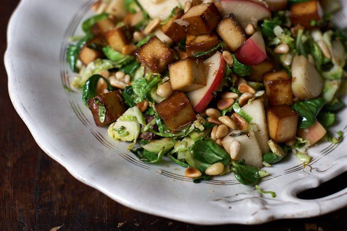 Caramelized Brussels Sprouts and Apples with Tofu