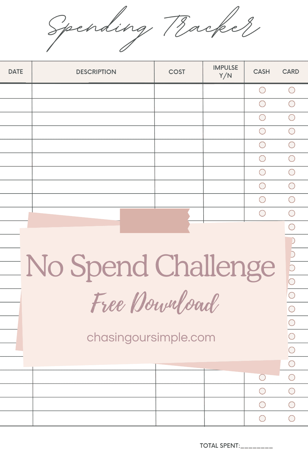 No Spend Challenge. No spend Challenge printable