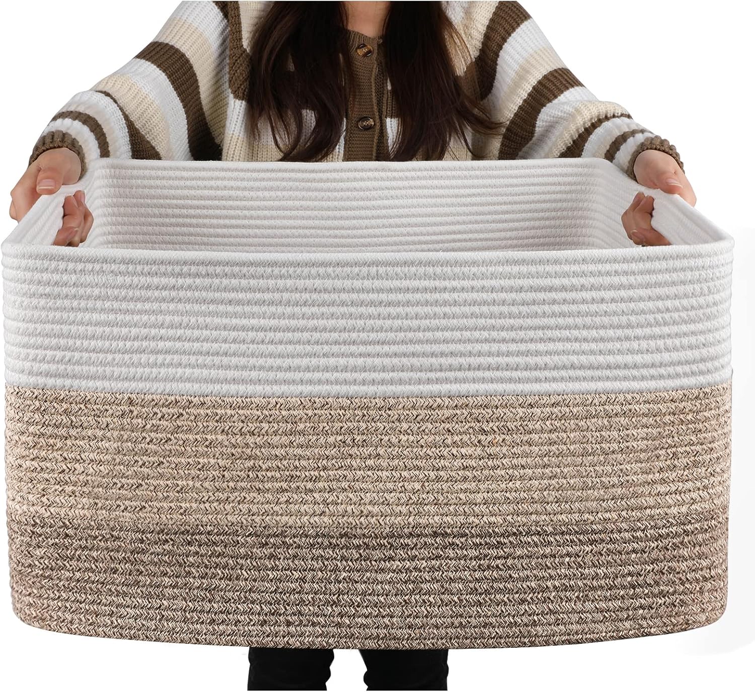 OIAHOMY Large Blanket Basket, Rectangle Woven Baskets for St