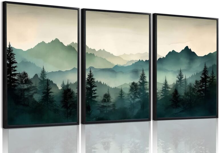 okudolit Framed Mountain Wall Art Set of Sage Green